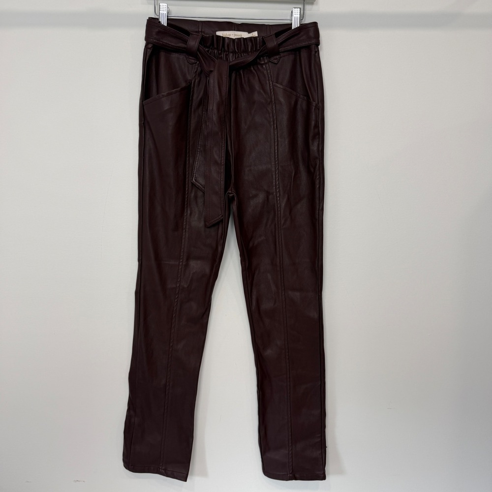Bishop + Young Burgundy Faux Leather Paperbag Waist Pants Small